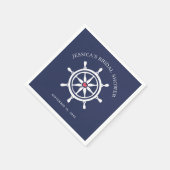 Nautical Wheel Navy Blue Brautparty Paper Serviette (Ecke)