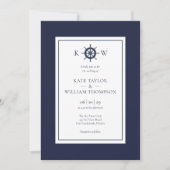 Nautical Wheel Navy Blue Monogram Wedding Foto Einladung (Vorderseite)