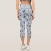 Nautical Wheel Ship Anchor Sea Sober Print Blue Capri Leggings (Rückseite)