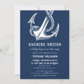 Nautical White Anchor auf Navy Baby Shower Einladung (Vorderseite)