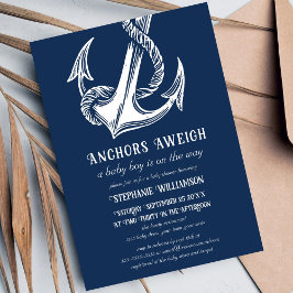 Nautical White Anchor auf Navy Baby Shower Einladung