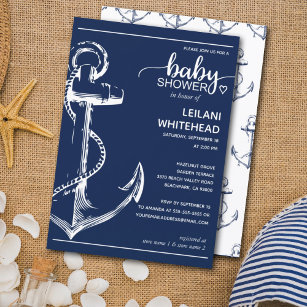 Nautical White Anchor Baby Dusche Einladung