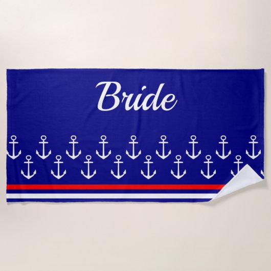 Nautical White Anchor Bride Strandtuch (Vorderseite)