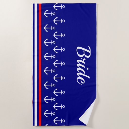Nautical White Anchor Bride Strandtuch (Vorderseite)