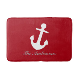 Nautical White Anchor on Red, Personalisiert Badematte