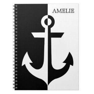 Nautical White and Black Anchor {hole deine Farbe} Notizblock