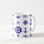 Nautical White Blue Sailing Pattern an der Küste Kaffeetasse (VorderseiteRechts)