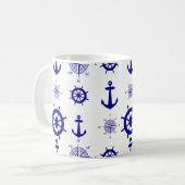 Nautical White Blue Sailing Pattern an der Küste Kaffeetasse (Vorderseite Links)