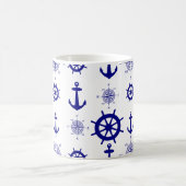 Nautical White Blue Sailing Pattern an der Küste Kaffeetasse (Mittel)