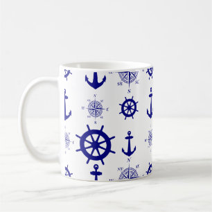 Nautical White Blue Sailing Pattern an der Küste Kaffeetasse
