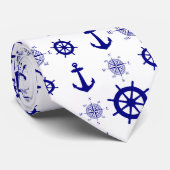 Nautical White Blue Sailing Pattern an der Küste Krawatte (Gerollt)