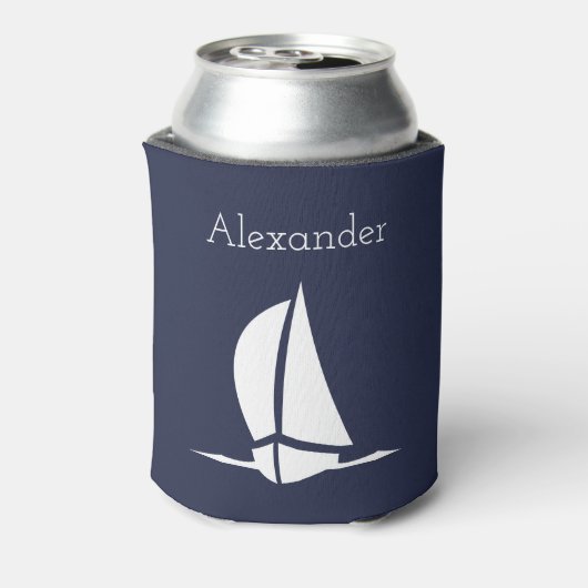 Nautical White Sailboat Navy blaue Küste Dosenkühler (Kanne Rückseite)