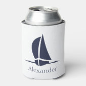 Nautical White Sailboat Navy Blue Coasty Monogram Dosenkühler (Kanne Vorderseite)