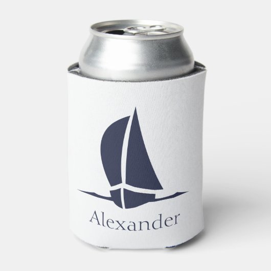 Nautical White Sailboat Navy Blue Coasty Monogram Dosenkühler (Kanne Vorderseite)