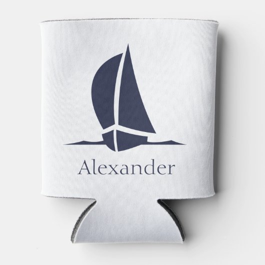 Nautical White Sailboat Navy Blue Coasty Monogram Dosenkühler (Vorderseite)