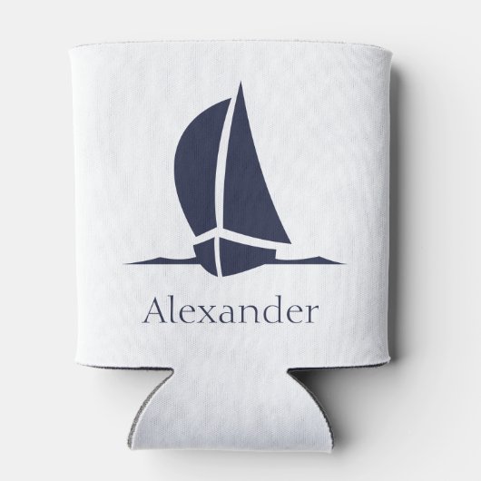 Nautical White Sailboat Navy Blue Coasty Monogram Dosenkühler (Rückseite)
