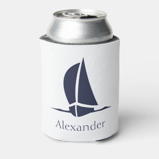 Nautical White Sailboat Navy Blue Coasty Monogram Dosenkühler (Kanne Rückseite)