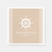 Nautical White Ship Helm & Taupe Serviette (Vorderseite)