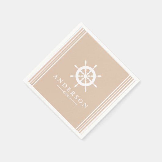 Nautical White Ship Helm & Taupe Serviette (Ecke)