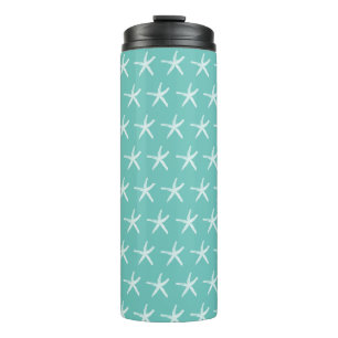Nautical White Starfish Patterns Beach Aquamarin B Thermosbecher