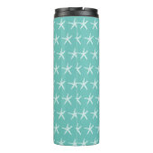 Nautical White Starfish Patterns Beach Aquamarin B Thermosbecher (Rückseite)