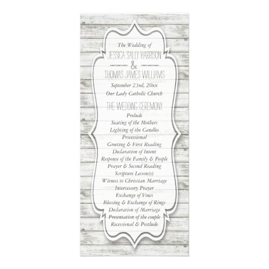 Nautical Whitealkaal Wood Beach Hochzeitsprogramm Werbekarte (Vorne)