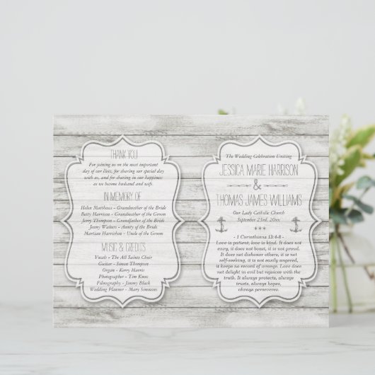 Nautical Whitewusal Wood Beach Wedding Collection (Stehend Vorderseite)