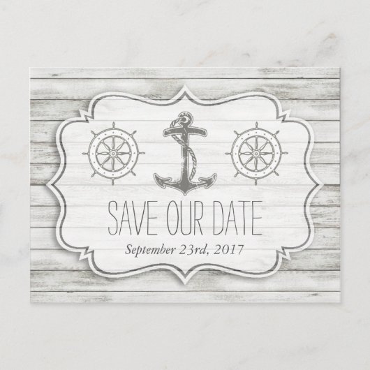 Nautical Whitewusal Wood Beach Wedding Collection Ankündigungspostkarte (Vorderseite)
