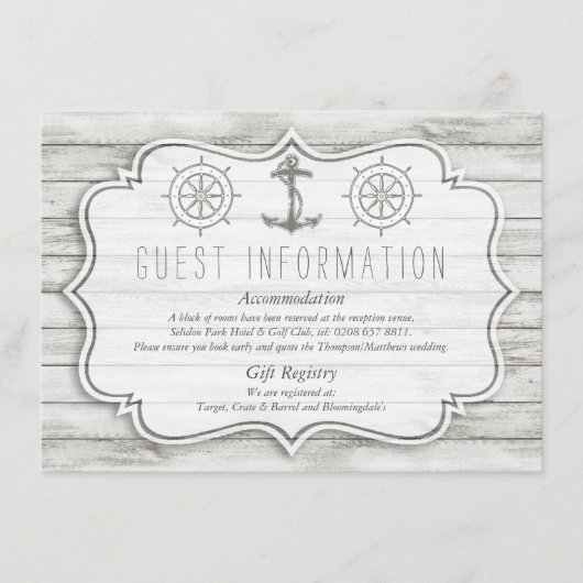 Nautical Whitewusal Wood Beach Wedding Collection Begleitkarte (Vorderseite)