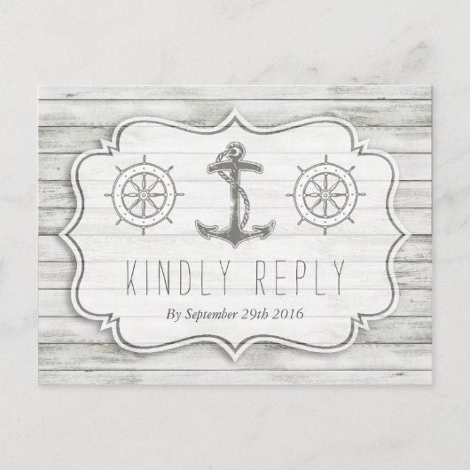 Nautical Whitewusal Wood Beach Wedding Collection Einladungspostkarte (Vorderseite)