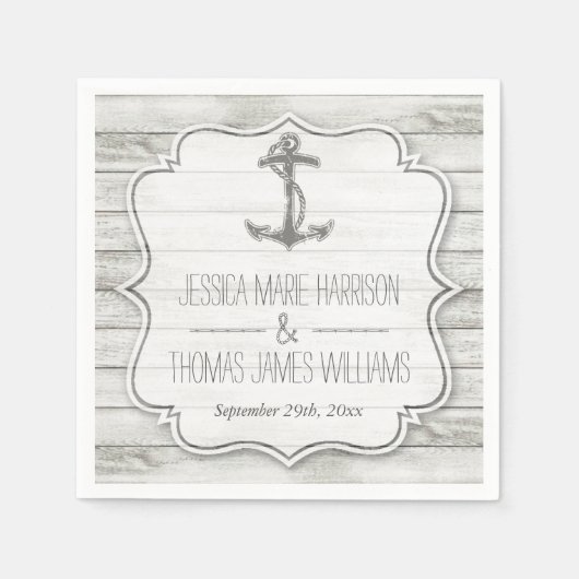 Nautical Whitewusal Wood Beach Wedding Collection Serviette (Vorderseite)