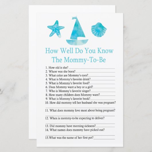 Nautical Wie gut kennen Sie das Baby-Dusche-Spiel? (Vorne/Hinten)