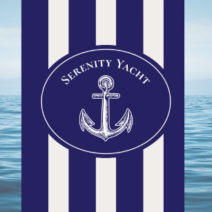 Nautical Yacht Anchor Blue Boat Name Badhandtuch Set