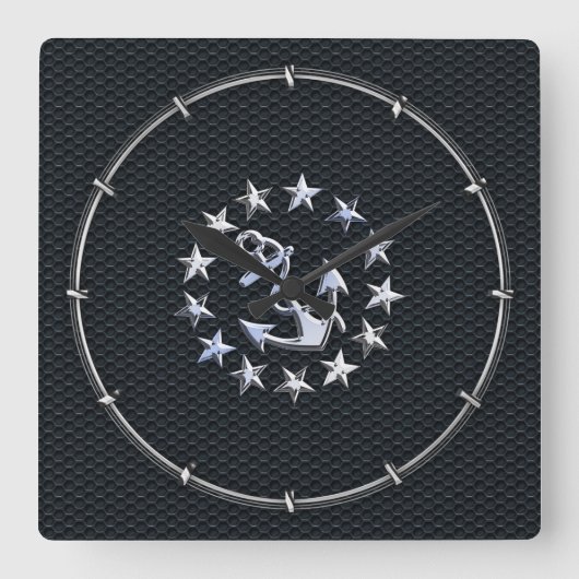 Nautical Yacht Flag Chrome Symbol auf Grille Dekor Quadratische Wanduhr (Vorderseite)
