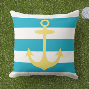 Nautical Yellow Anchor mit karibischen blauen Stre Kissen Für Draußen
