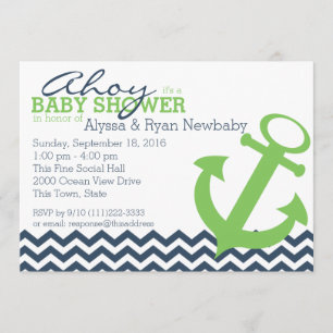 Nautical Zigzag Anchor Babydusche Einladung