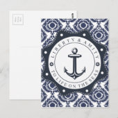 Nautico y motivo damasco azul y blanco, postkarte (Vorne/Hinten)