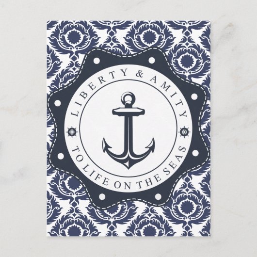 Nautico y motivo damasco azul y blanco, postkarte (Vorderseite)