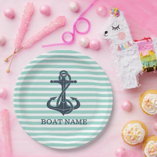 Nautik, Anker, Minze grüne Streifen Pappteller (Party)
