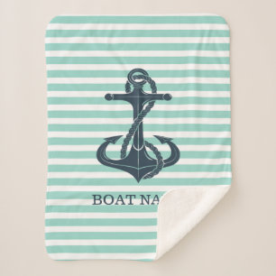 Nautik, Anker, Minze grüne Streifen Sherpadecke