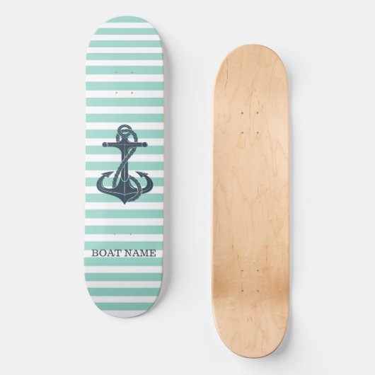 Nautik, Anker, Minze grüne Streifen Skateboard (Vorderseite)