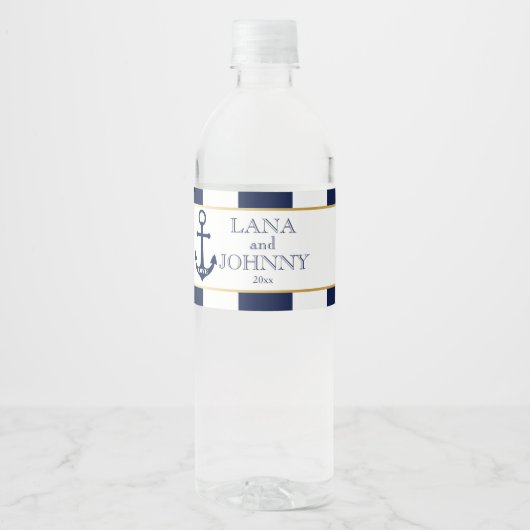 Nautik, Gold mit Marmorstreifen Wasserflaschenetikett (Vorderseite)