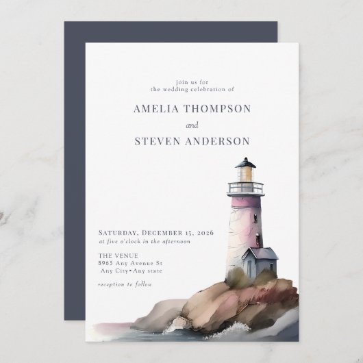 Nautik, Leuchtturm | Hochzeit auf See Einladung (Vorne/Hinten)