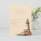 Nautik, Leuchtturm | Meer | Abendessen Probe Einladung (Stehend Vorderseite)