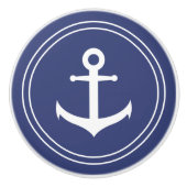 Nautik| Weißer Anker im Dunkelblauen Kreis Keramikknauf (Vorderseite)