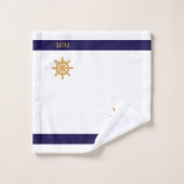 Nautikrad auf Weiß mit blauem Streifen Badhandtuch Set (Waschlappen)