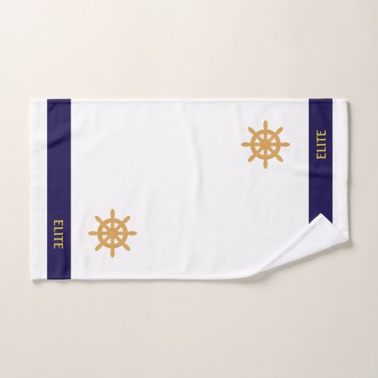 Nautikrad auf Weiß mit blauem Streifen Badhandtuch Set (Handtuch)