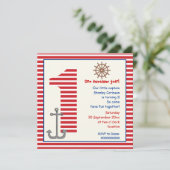 Nautikrot, weißes Segelboot 1. Geburtstag Party Einladung (Stehend Vorderseite)