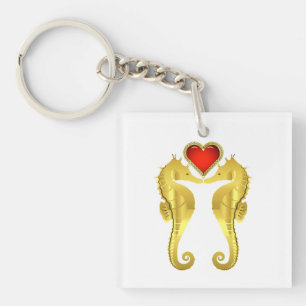 Nautilgold Seepferd Keltisches rotes Herz/Schwarz Schlüsselanhänger