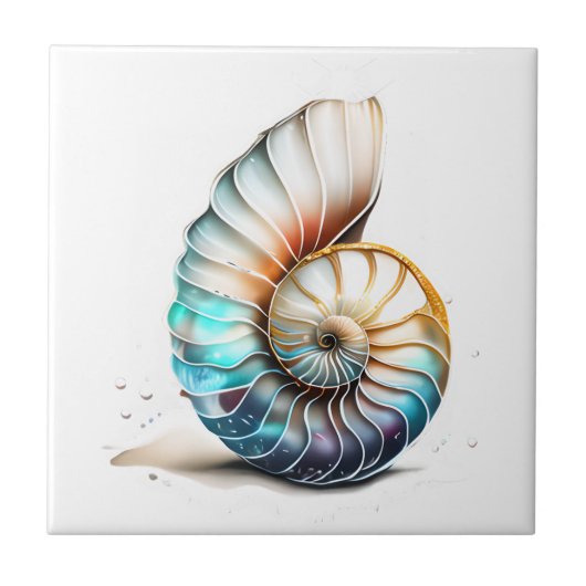 Nautilus 3D iridescent Mutter Perlstrandstrasse Mu Fliese (Vorderseite)